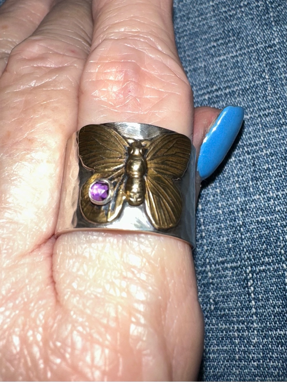 Sterling Silver Butterfly Ring with Amethyst